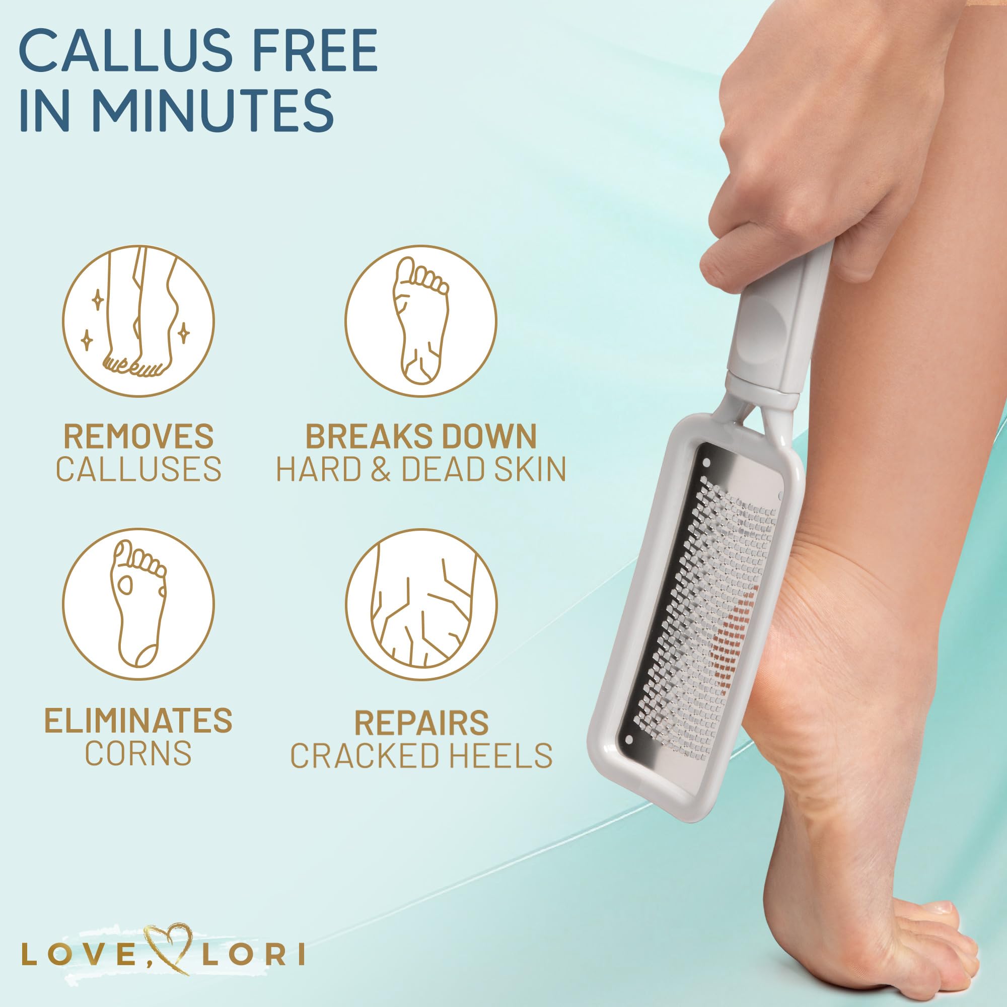 LOVE LORI gel application closeup targeting calluses for softening