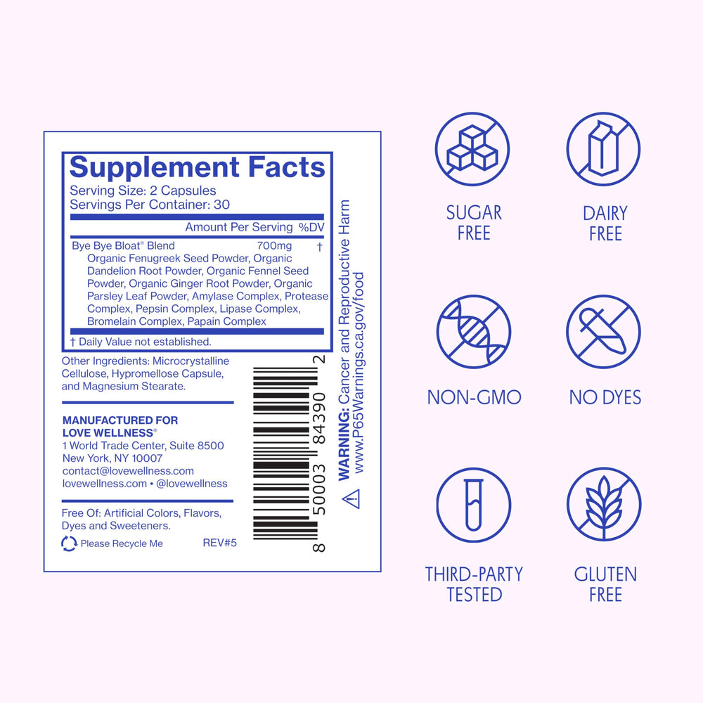 Love Wellness Bye Bye Bloat after-meal use demonstrates quick relief on-the-go.
