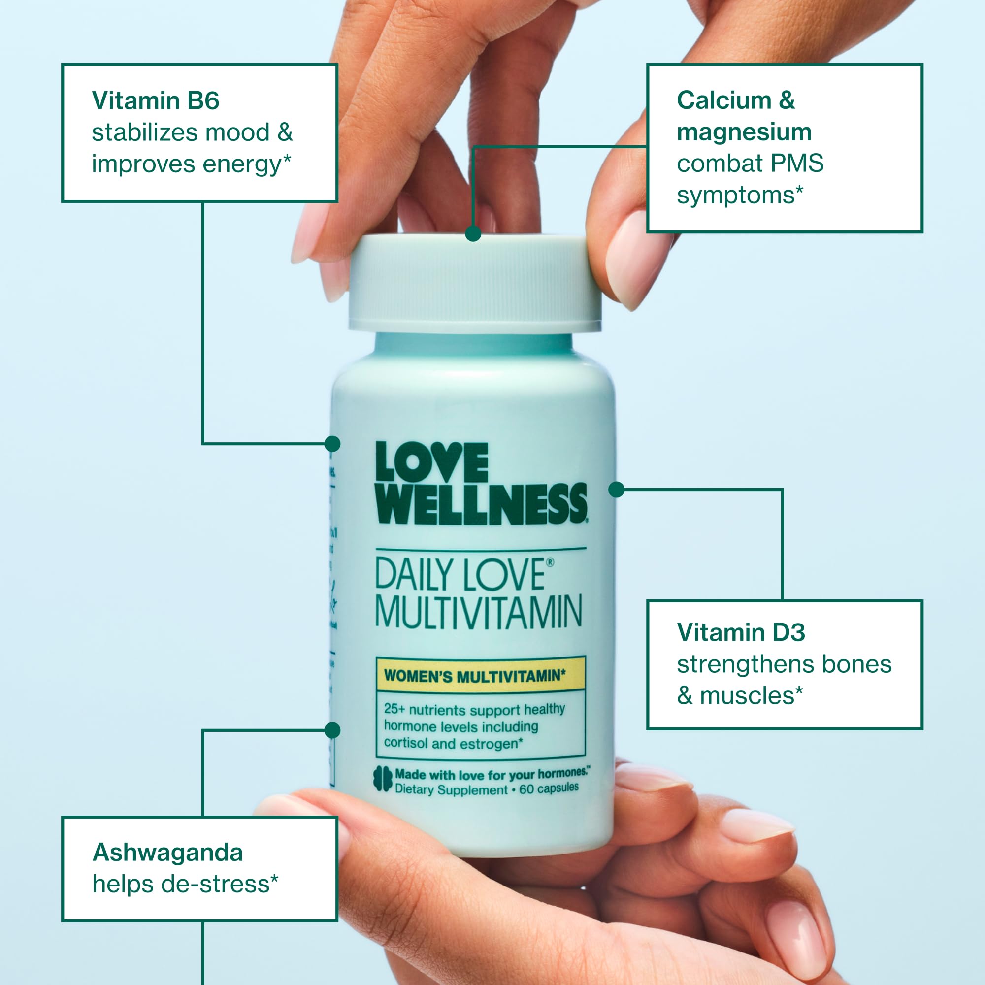 Immunity-focused graphic with Daily Love vitamins and minerals.