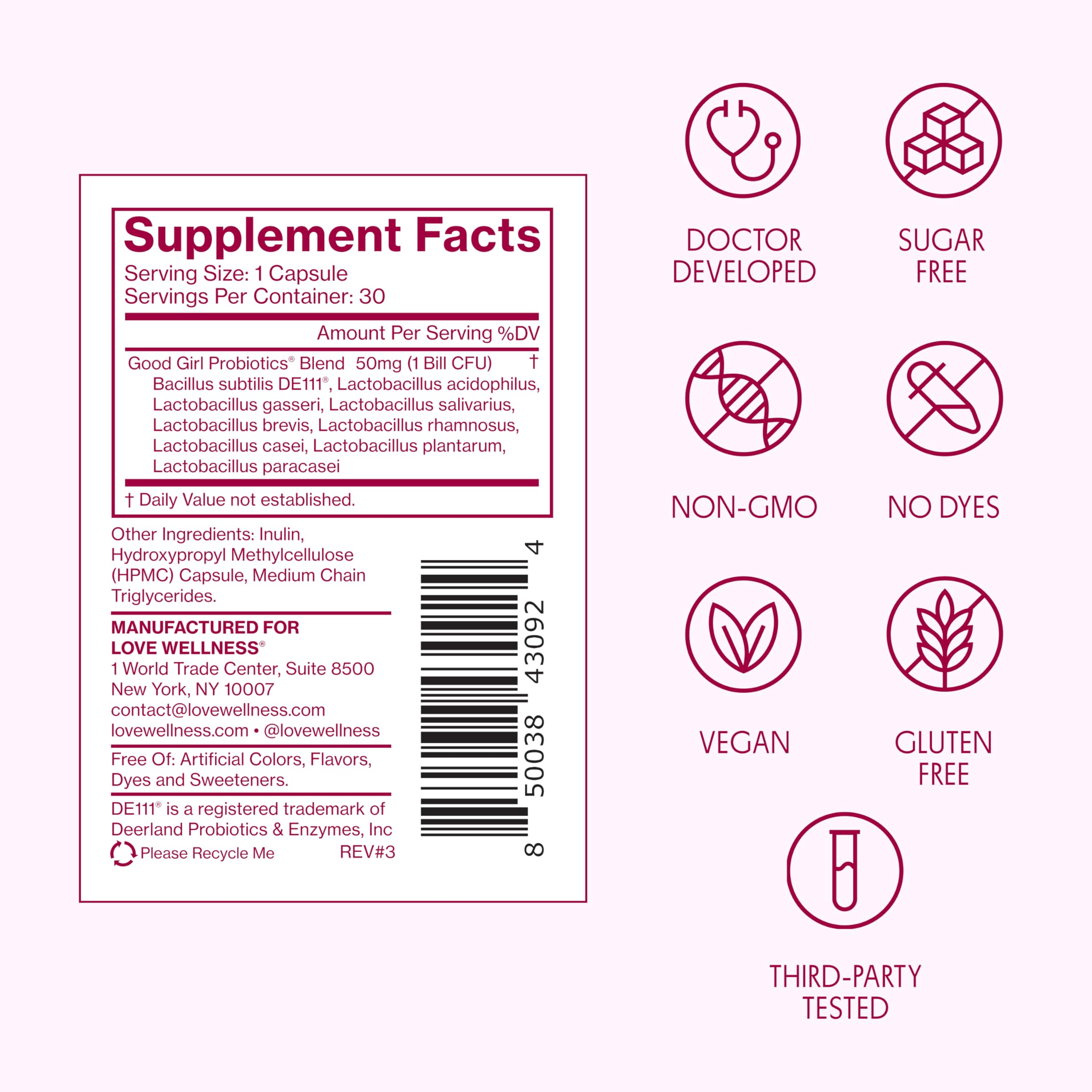 Love Wellness Good Girl Probiotics 30-day supply packaging.
