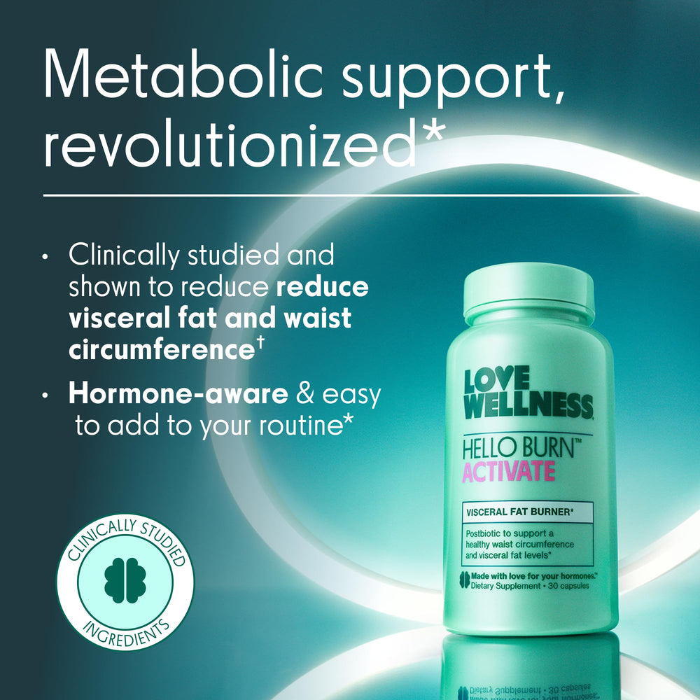 Love Wellness Hello Burn Activate ingredients—postbiotic HT BPL1 and natural components