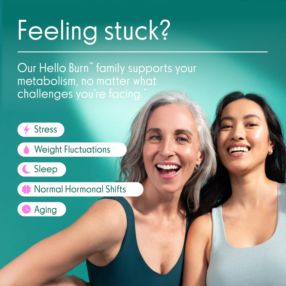 Love Wellness Hello Burn Activate packaging—box visuals highlighting vegan and gluten-free formulation