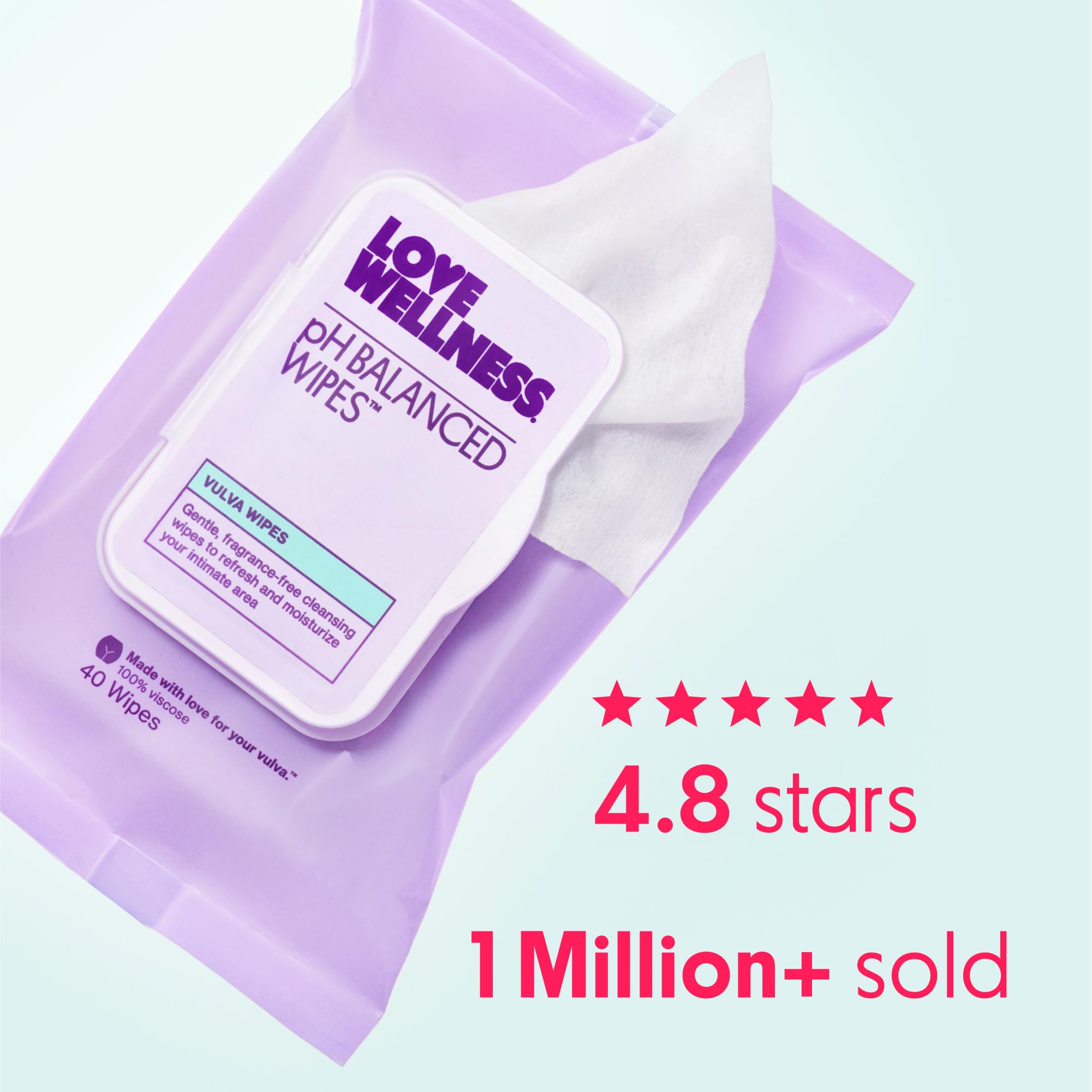 Love Wellness fragrance-free wipes showing natural ingredients for sensitive skin.