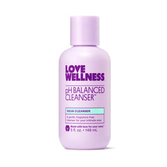 Love Wellness pH Balancing Cleanser bottle promotes gentle cleansing without irritation.