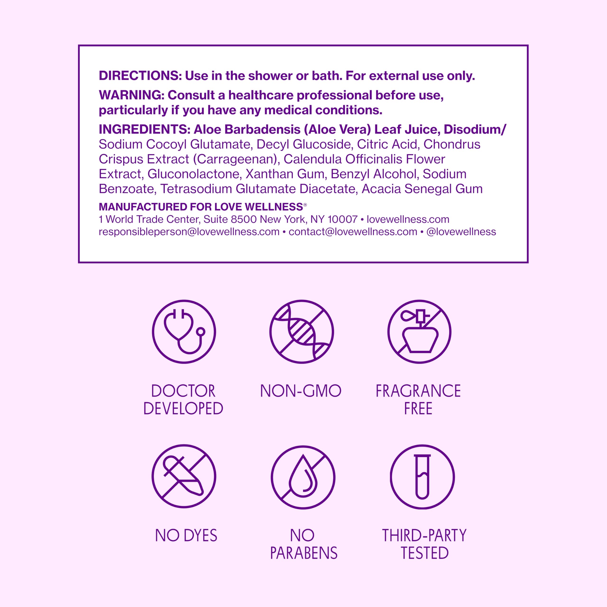 Shower-ready routine for daily use with Love Wellness cleanser.