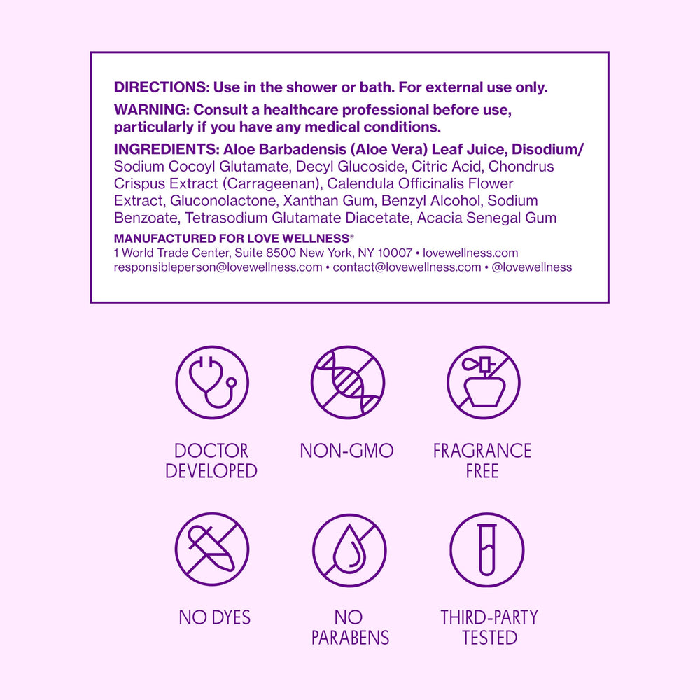 Shower-ready routine for daily use with Love Wellness cleanser.