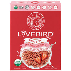Lovebird strawberry organic dry cereal package for birds grain-free and tasty.