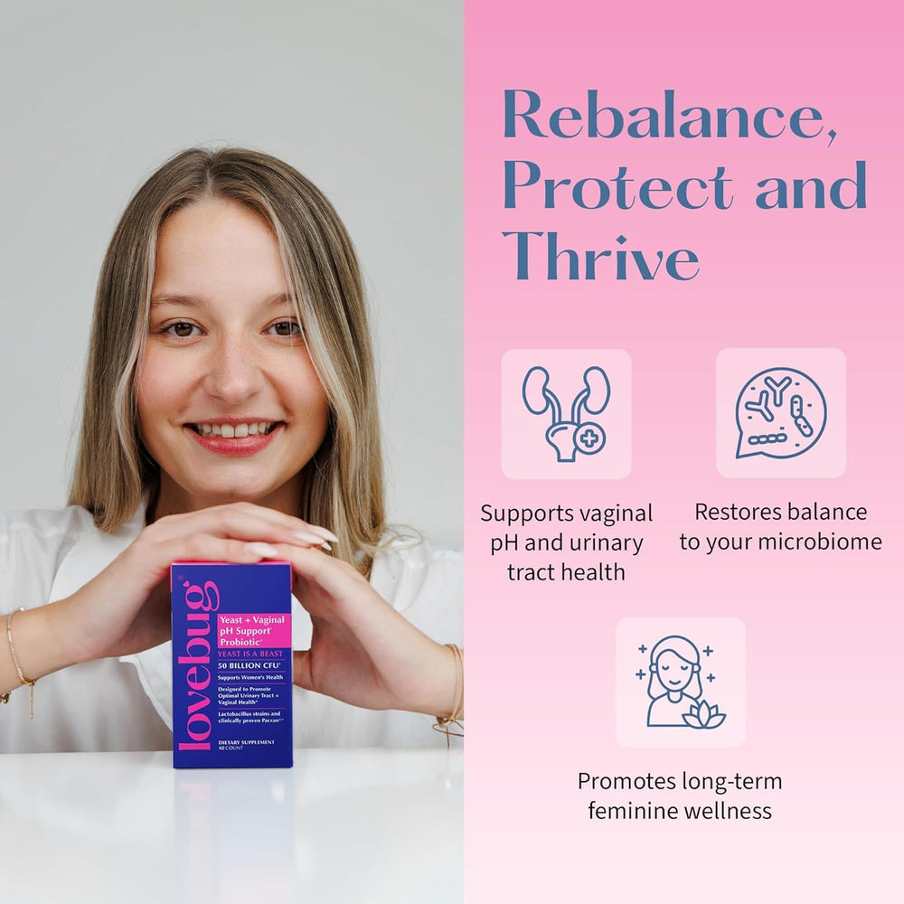 LOVEBUG capsules visible with digestive health concept for balance and comfort.