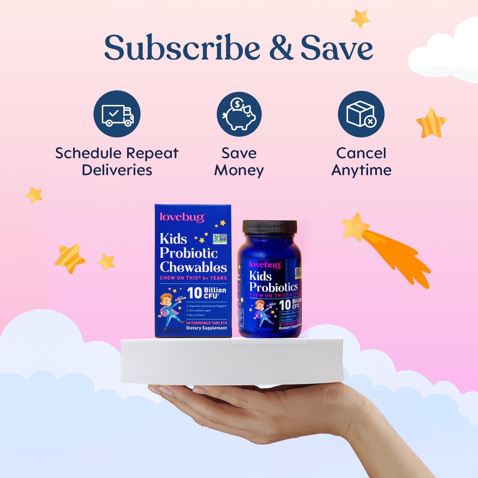 LOVEBUG Kids Probiotics daily routine shot shows simple serving