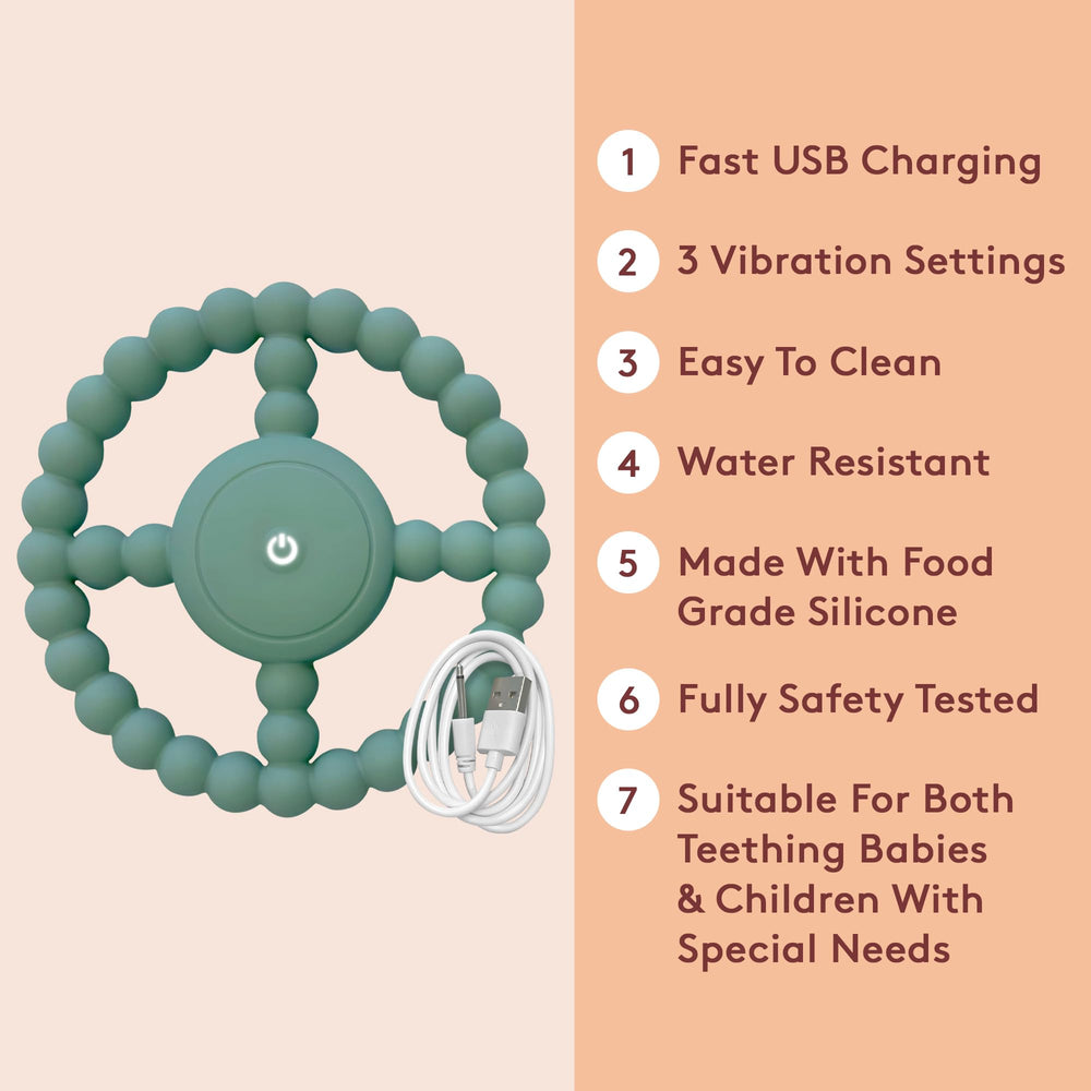 LoveHugs vibrating sensory chew toy with 3 settings display, customizable sensation.