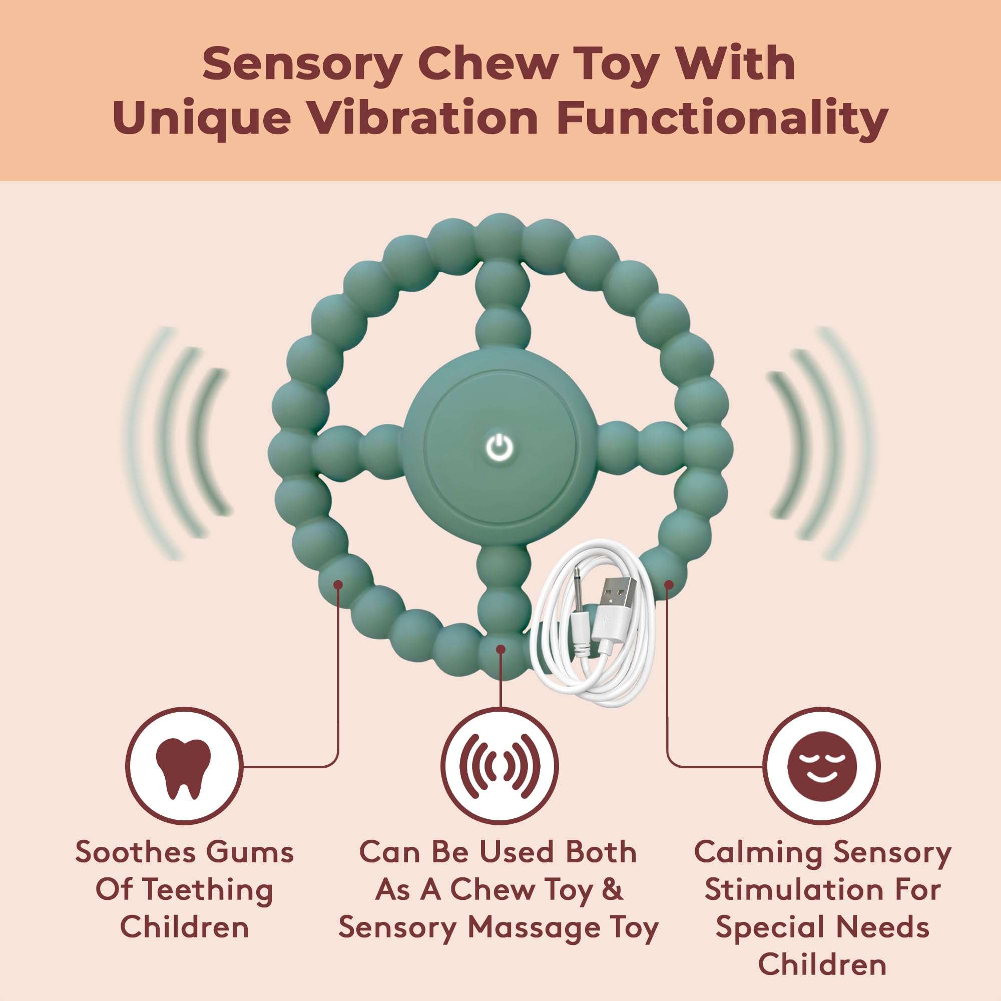 LoveHugs vibrating sensory chew toy in use, supporting sensory needs for autistic children.