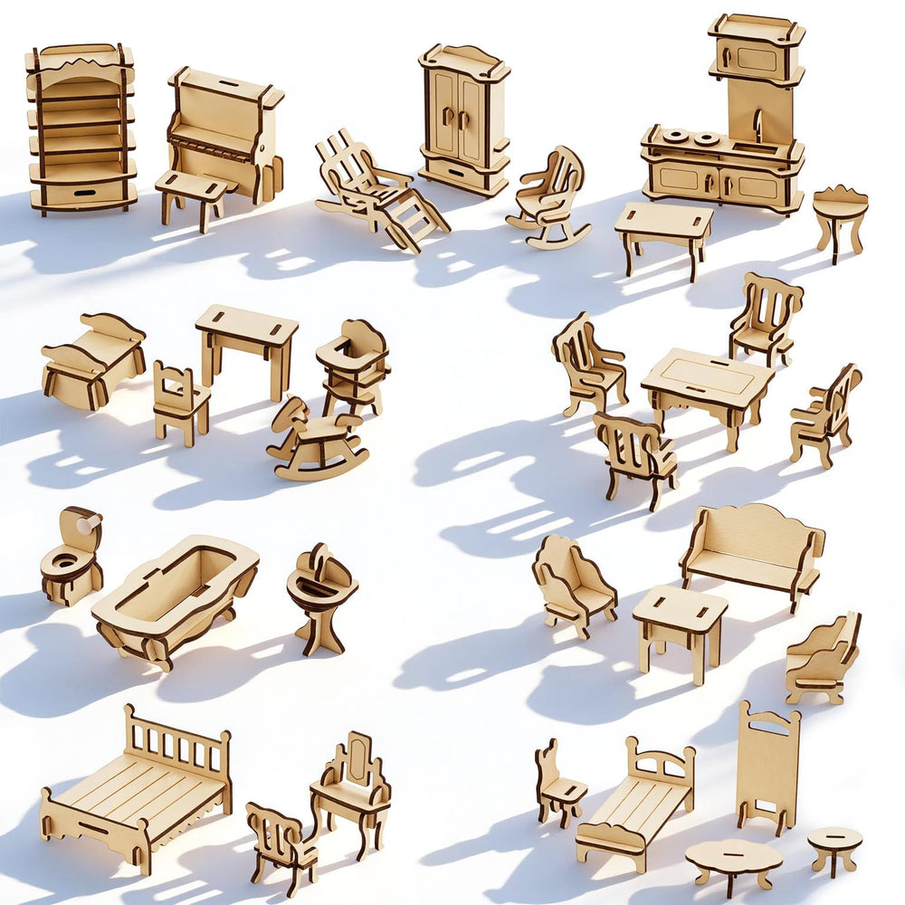 LOVEINUSA dollhouse lounge chair, durable natural wood for imaginative play.
