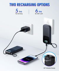 LOVELEDI portable charger built-in-wall-plug enables wall outlet recharges without extra cables.