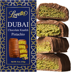 Lovetta Dubai Pistachio Knafeh chocolate bar package highlights premium indulgence and freshness