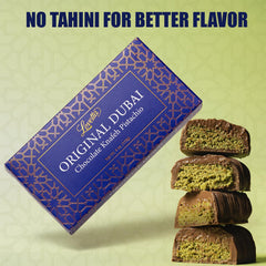 Lovetta Dubai chocolate bar wrapper closeup emphasizes freshness and premium packaging