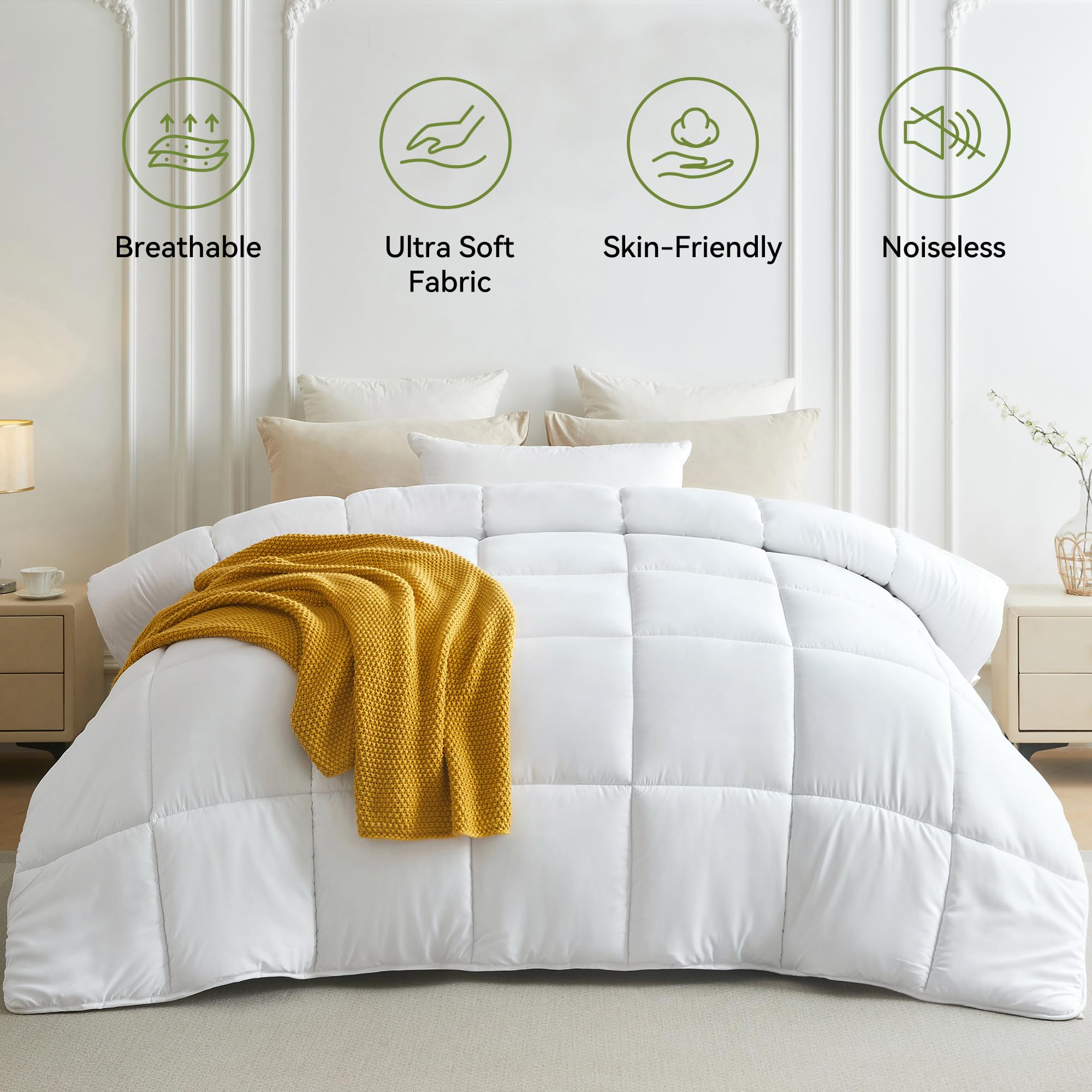 Lovsoul queen comforter folded in basket emphasizing easy care and storage