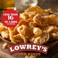 Lowrey's Bacon Curls six-pack bags for convenient snacking.