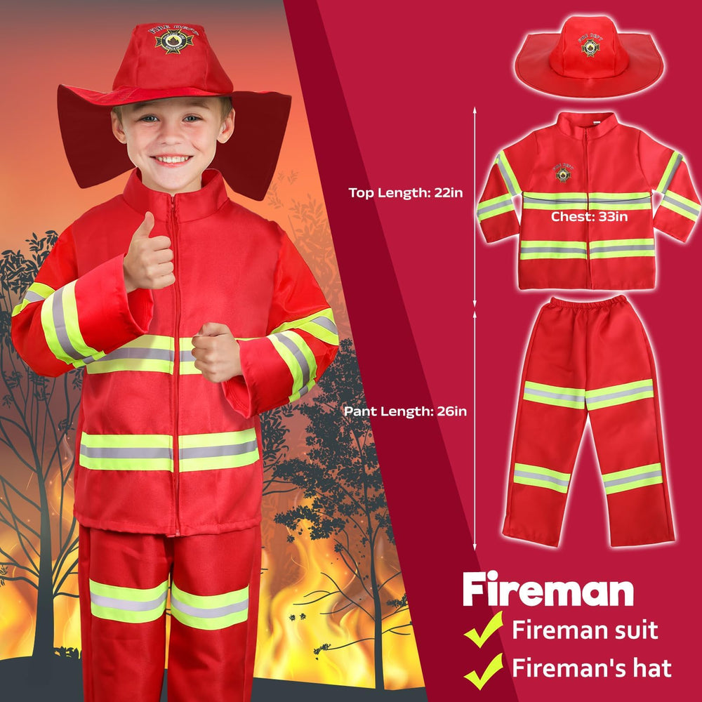 LOYO Fireman costume set with jacket, pants, helmet for heroic play.