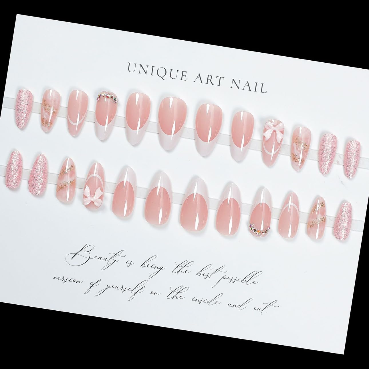 LPOODDNU 24-piece nail kit with glossy almond nails for quick DIY manicures