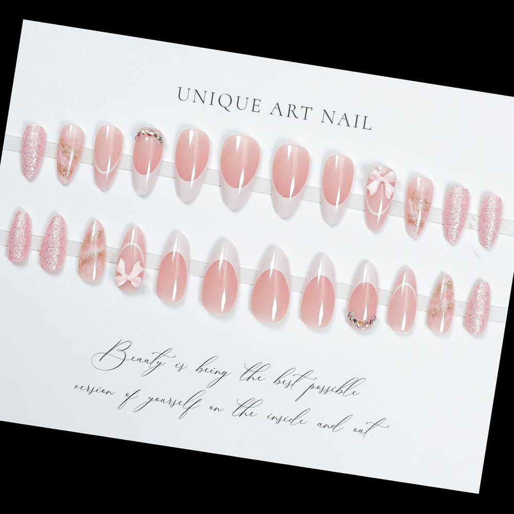 LPOODDNU 24-piece nail kit with glossy almond nails for quick DIY manicures