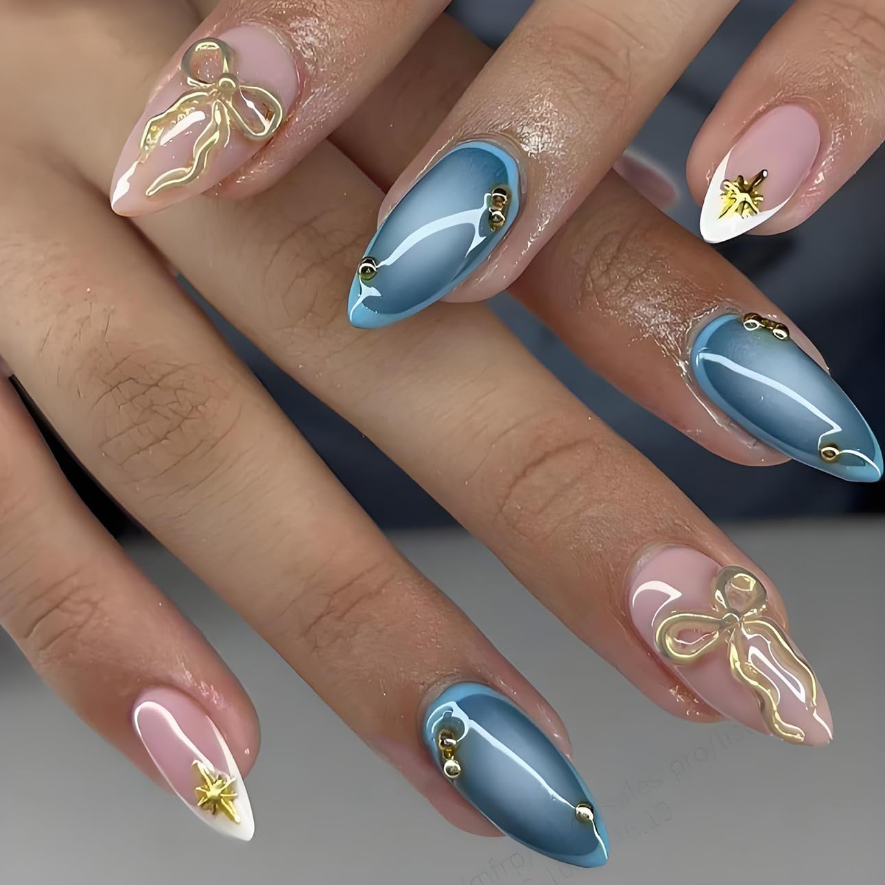 LPOODDNU medium blue nails with French tip for chic daily wear