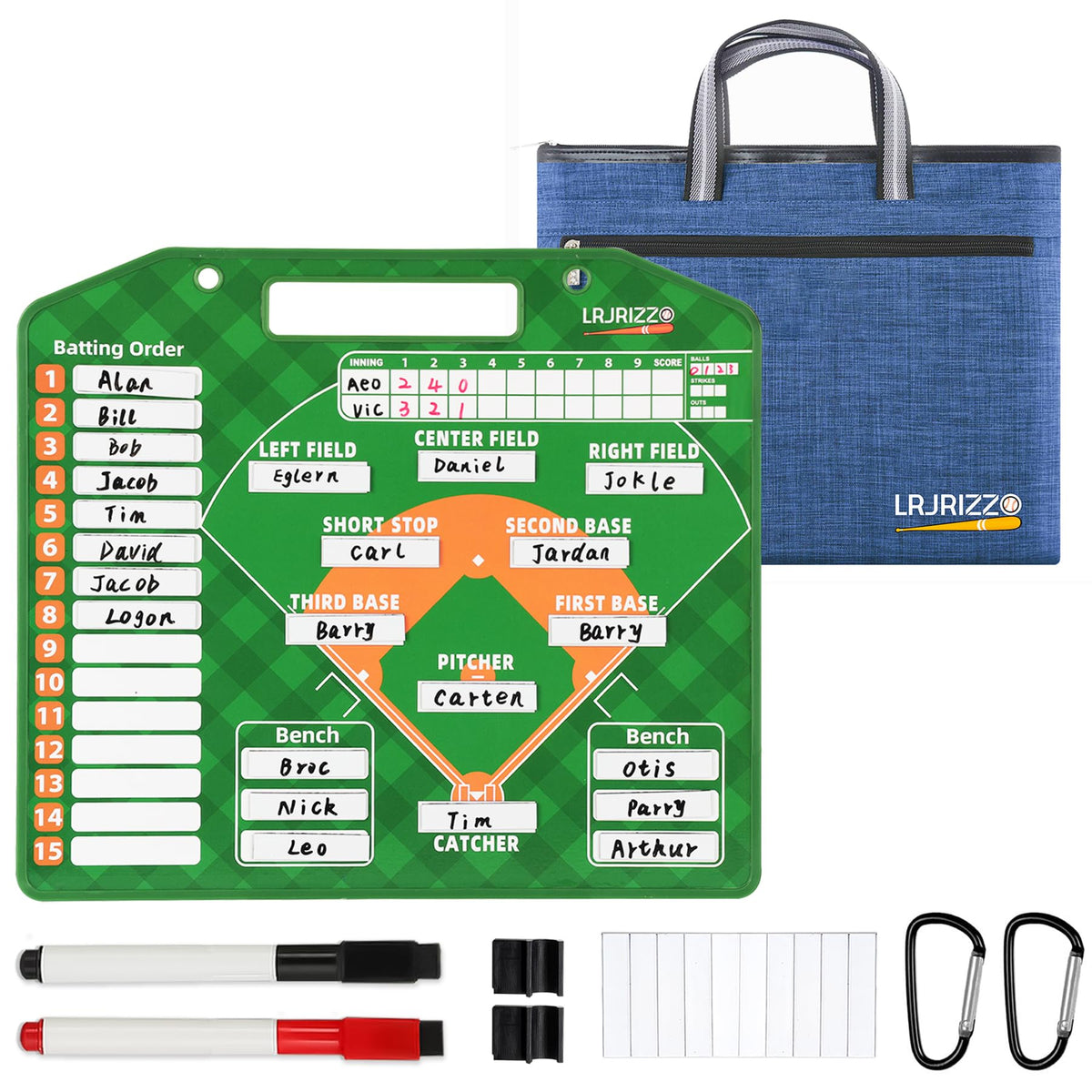 lrjrizzo magnetic baseball lineup board front view showing organized positions and green color