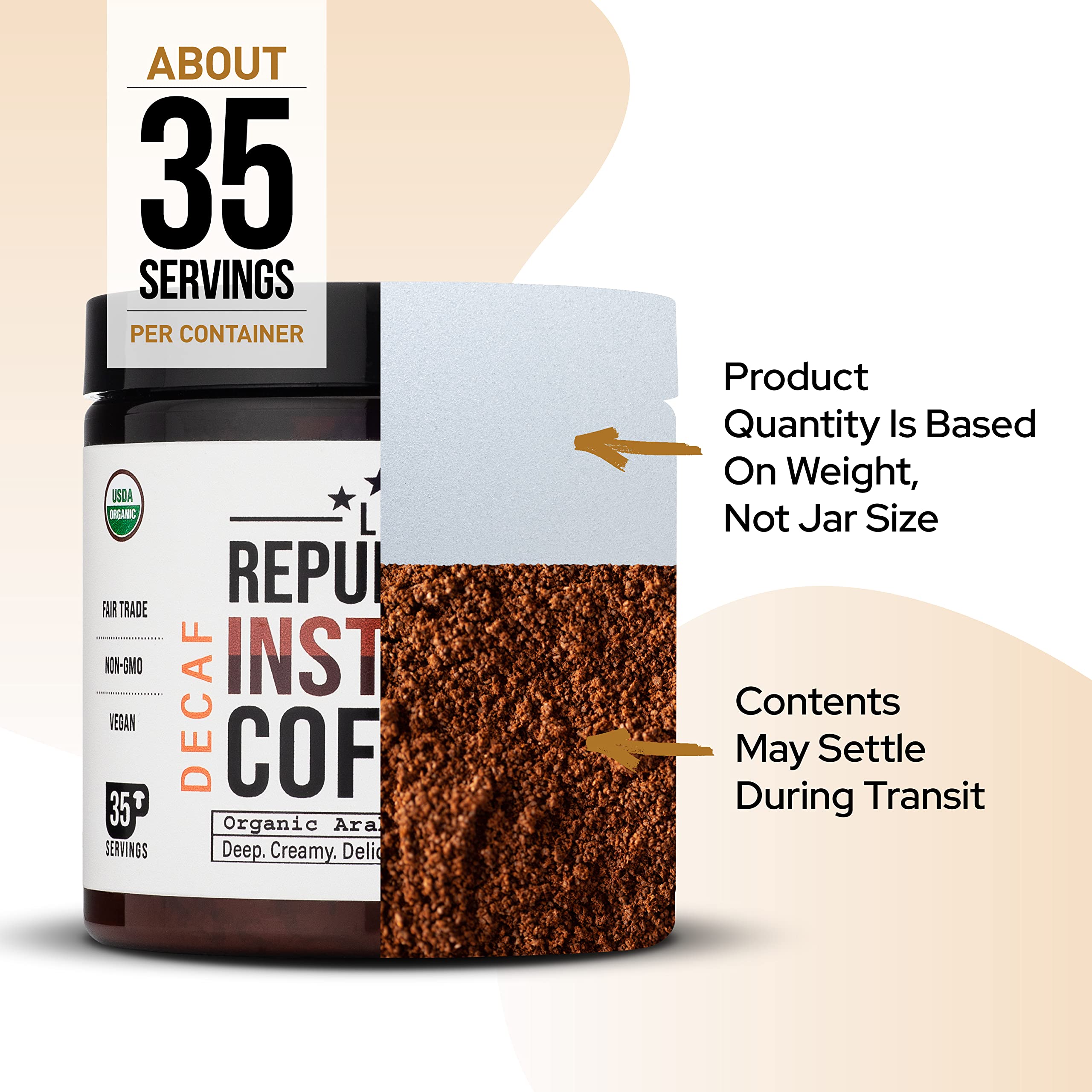 LRLA SUPERFOODS La Republica DECAF instant mix poured into a glass cup.