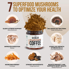 La Republica DECAF seven-mushrooms blend in cup supports focus and balanced energy.