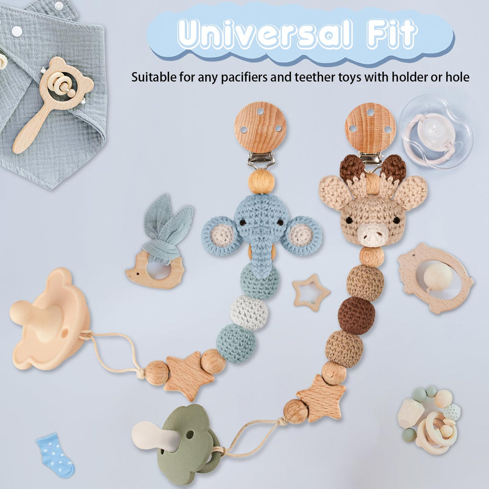 Baby using LSTRAGY pacifier clip on stroller for convenient access