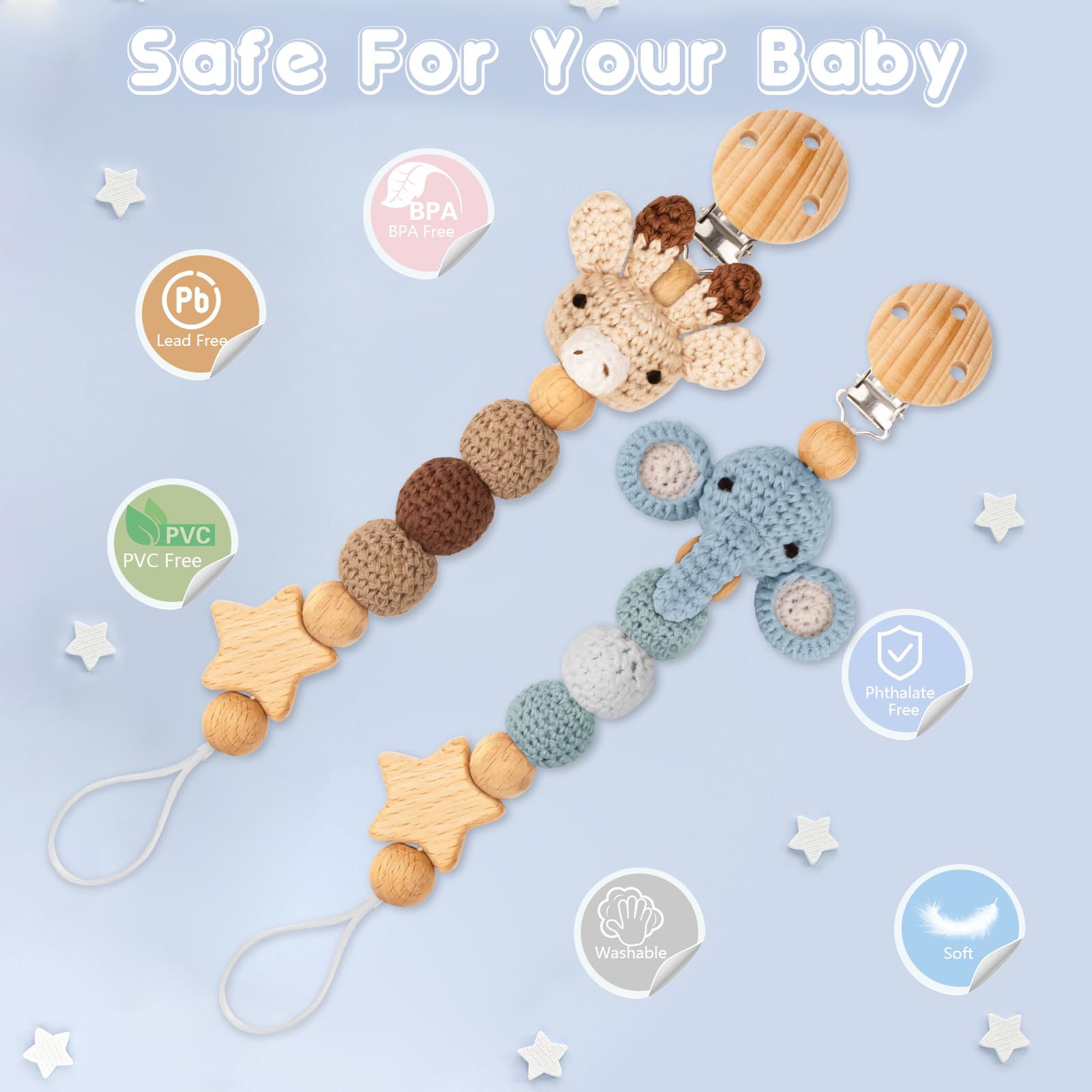 Christmas-themed LSTRAGY knit pacifier clip set for festive baby gifts