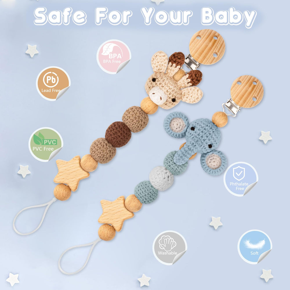 Christmas-themed LSTRAGY knit pacifier clip set for festive baby gifts