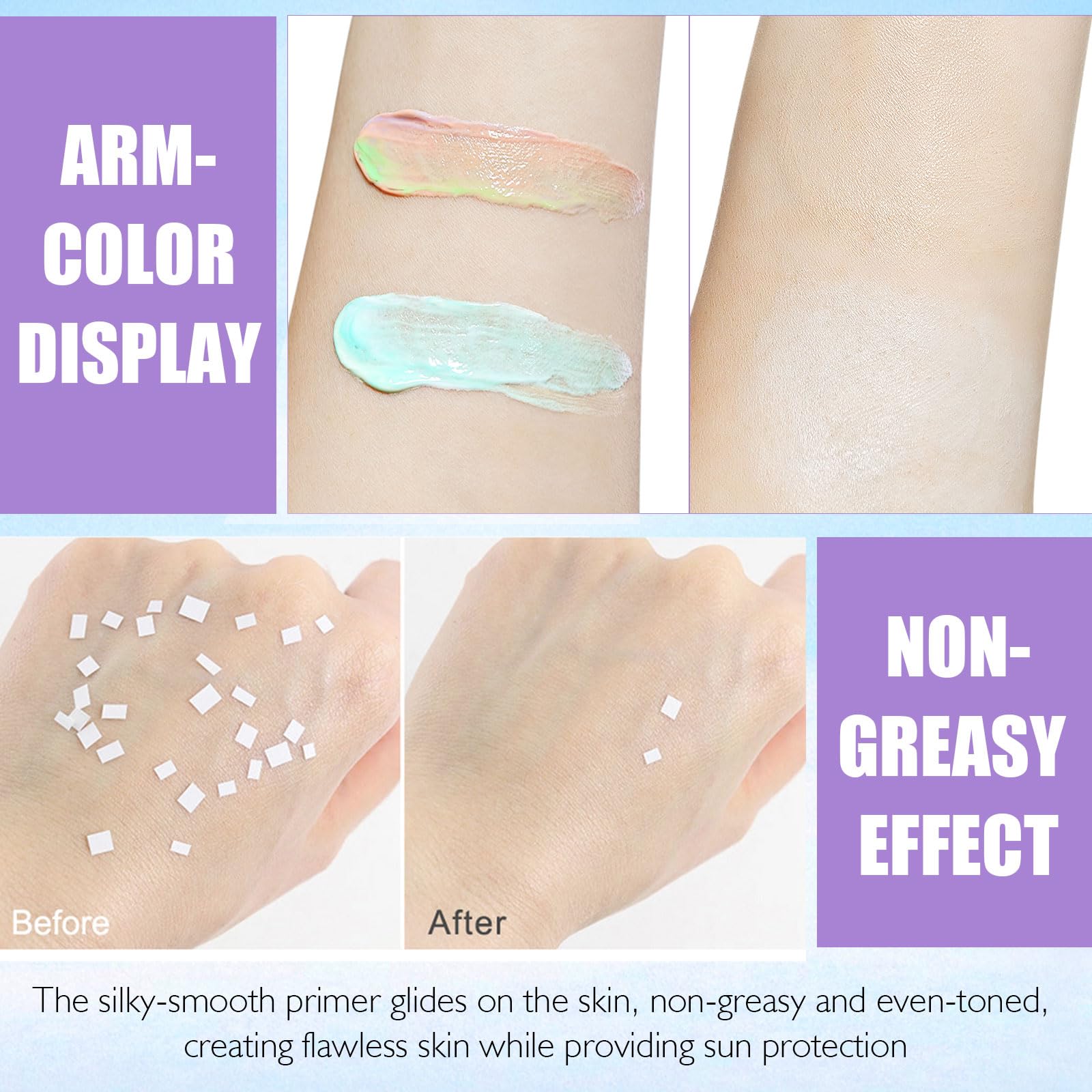 LSxia 3 In 1 Primer color correcting pigments neutralize sallowness and redness.