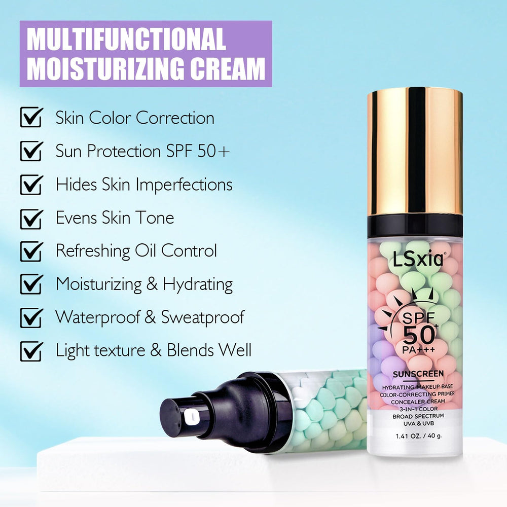 LSxia 3 In 1 Primer under makeup creates a smooth base for flawless canvas.