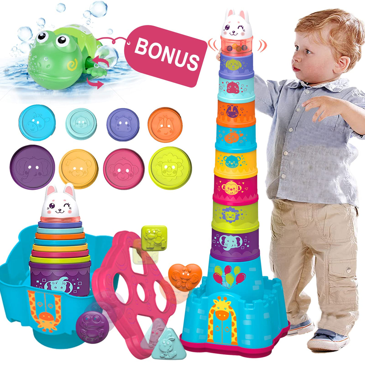 LTKFFFdp baby stacking cups for sensory play and color recognition.
