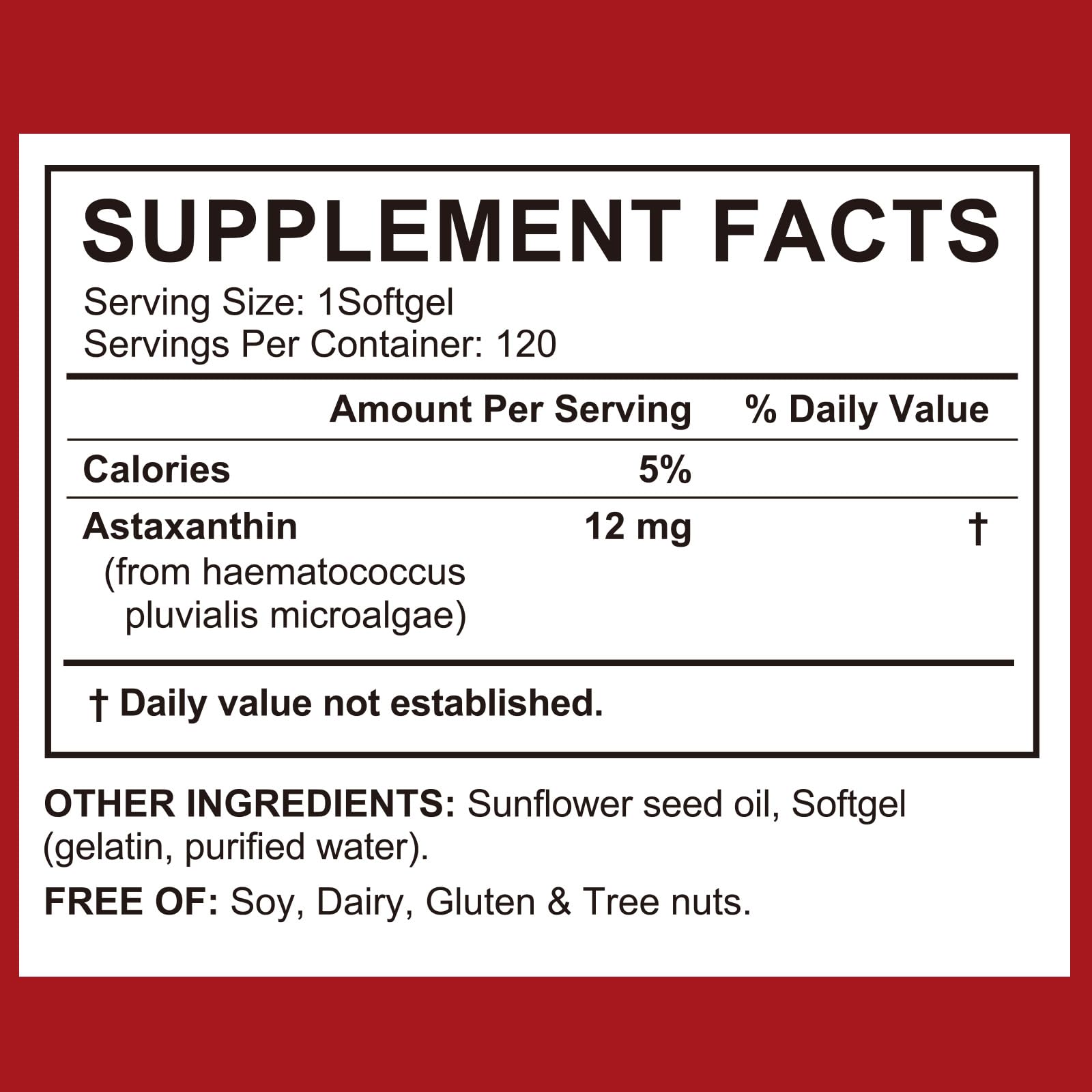LTQXGT Haematococcus microalgae source highlights natural astaxanthin origin.