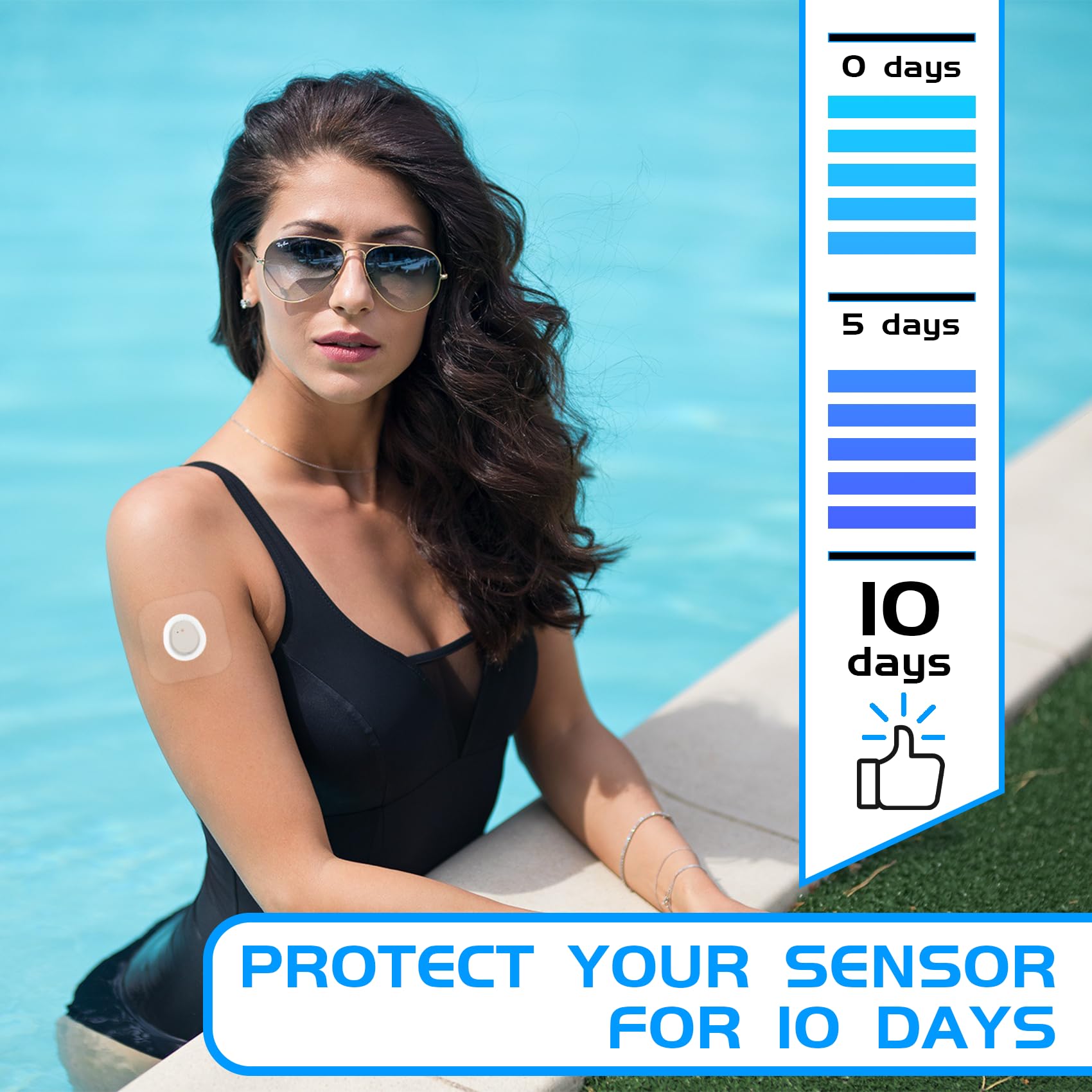 Luanerl Dexcom G7 overpatch front side shows full coverage and discreet wear.