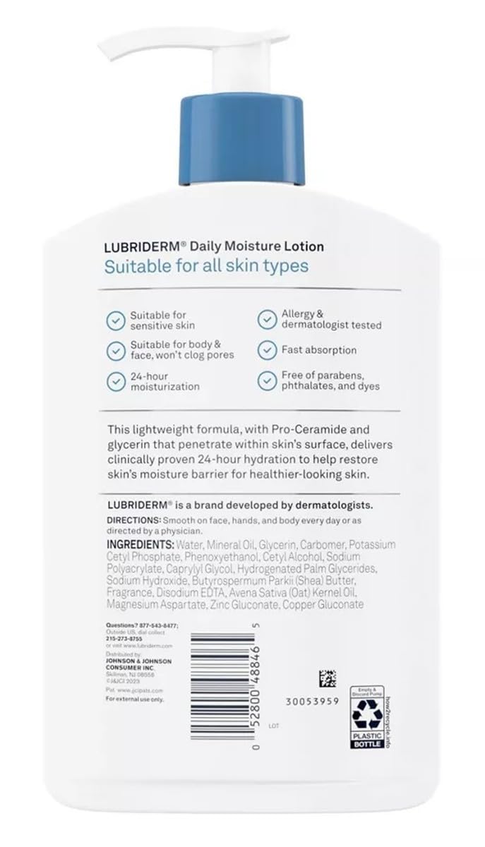 Lubriderm Daily Moisture hand application scene showing a smooth, non-greasy finish.