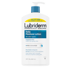 Lubriderm value-size 32oz bottle with pump for easy application on face hands and body