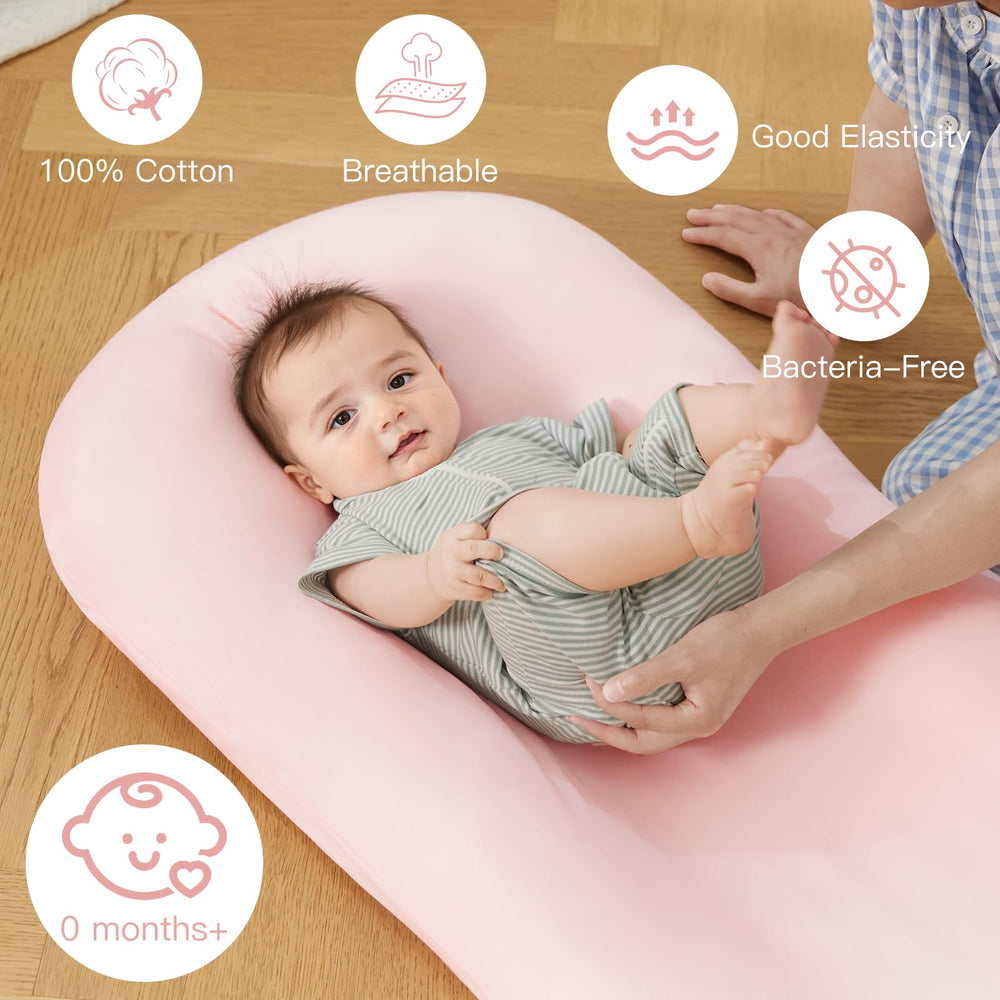 Lucakuins Baby Lounger breathable organic cotton for restful playtime and skin-friendly use.