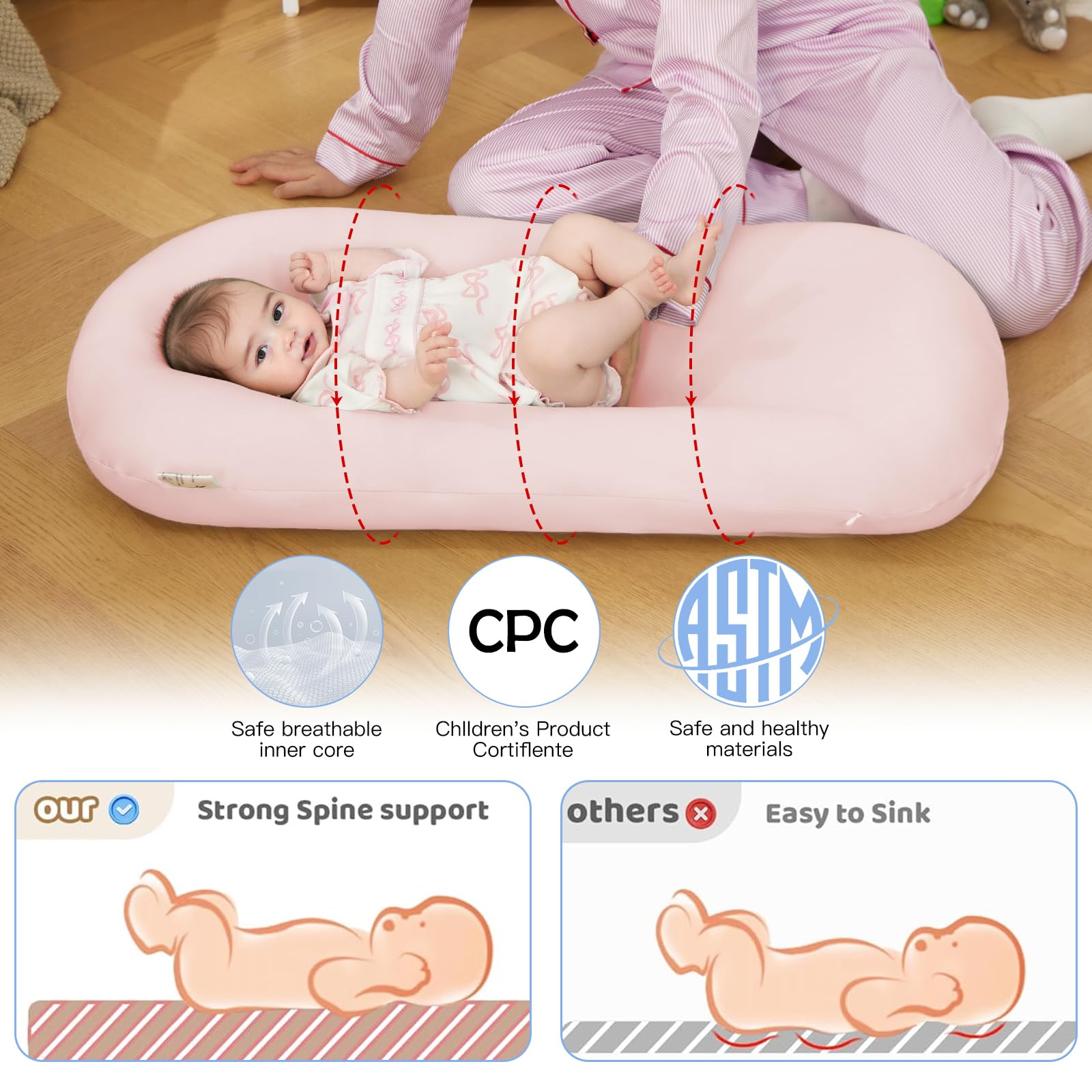 Lucakuins Baby Lounger removable cover for easy cleaning and maintenance.