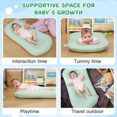 Lucakuins baby support cushion laid flat for tummy time, promoting interactive play.