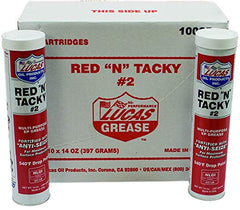 Close-up of Lucas Oil Red N Tacky Grease tube for precise application.