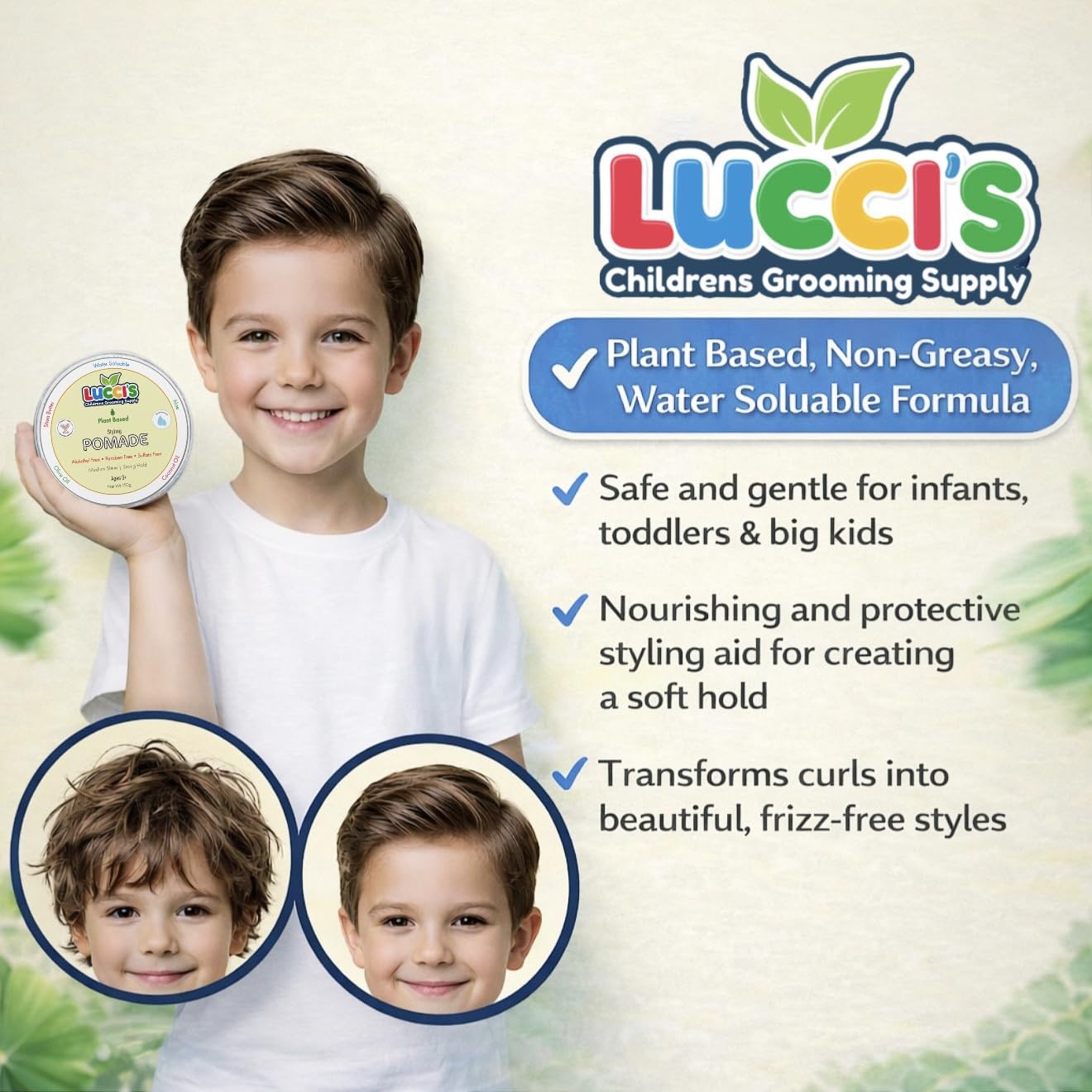 Close-up of LUCCI’S label showing plant-based care.