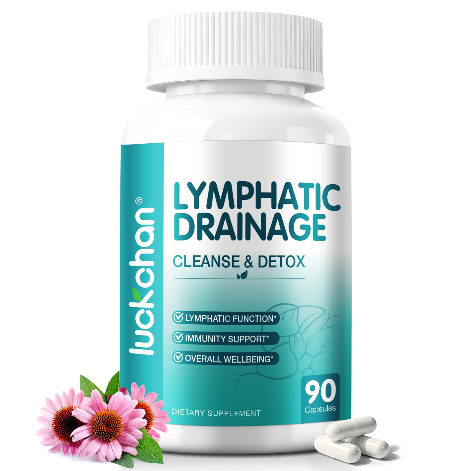 LUCKCHAN lymphatic drainage capsules bottle front, convenient daily vitality support.
