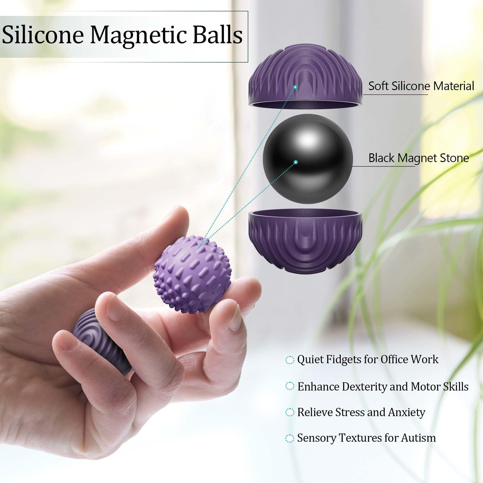 Luckdoor silicone magnetic balls textured surface, sensory stimulation for stress relief
