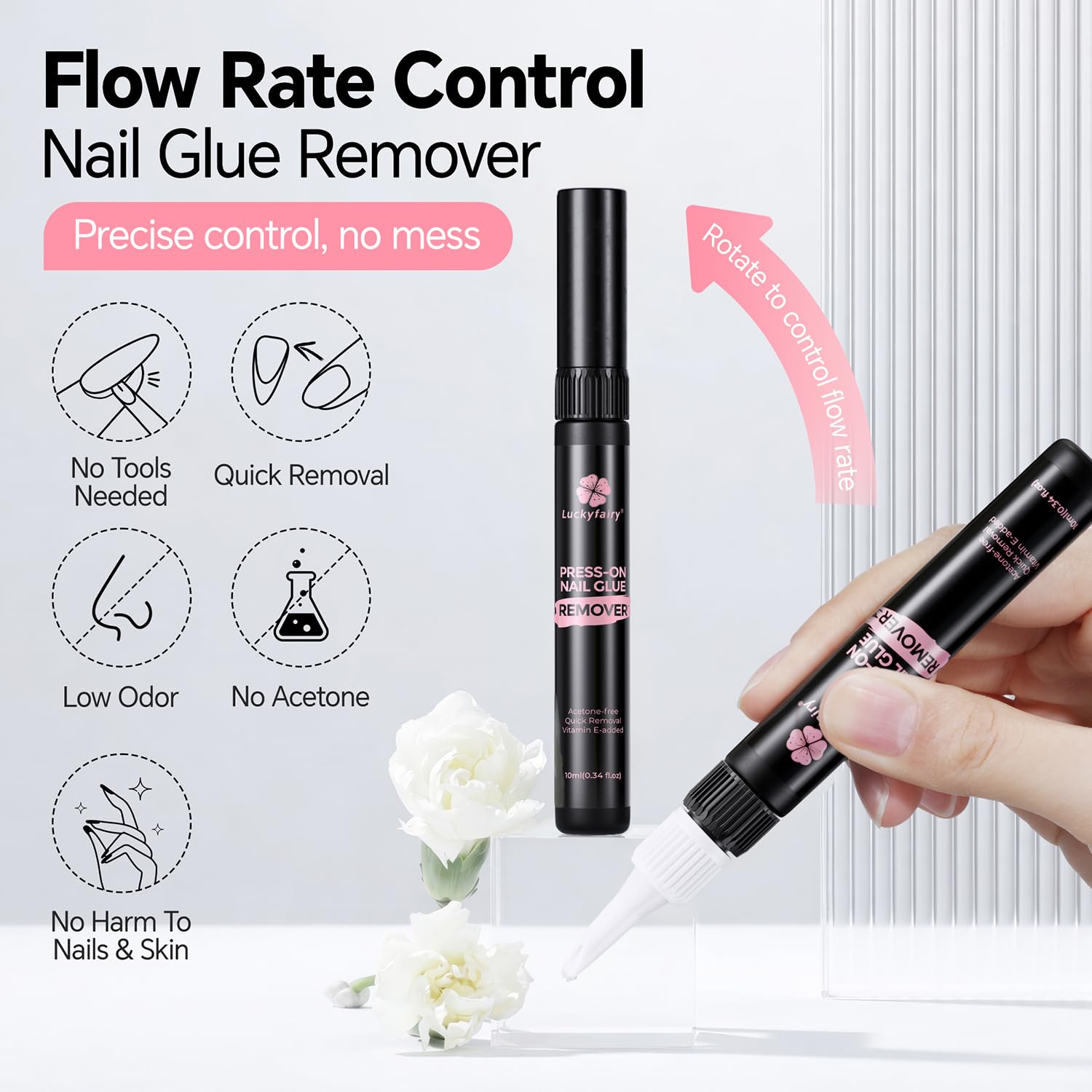 Luckyfairy angled tip enables precise edge application under press-on nails