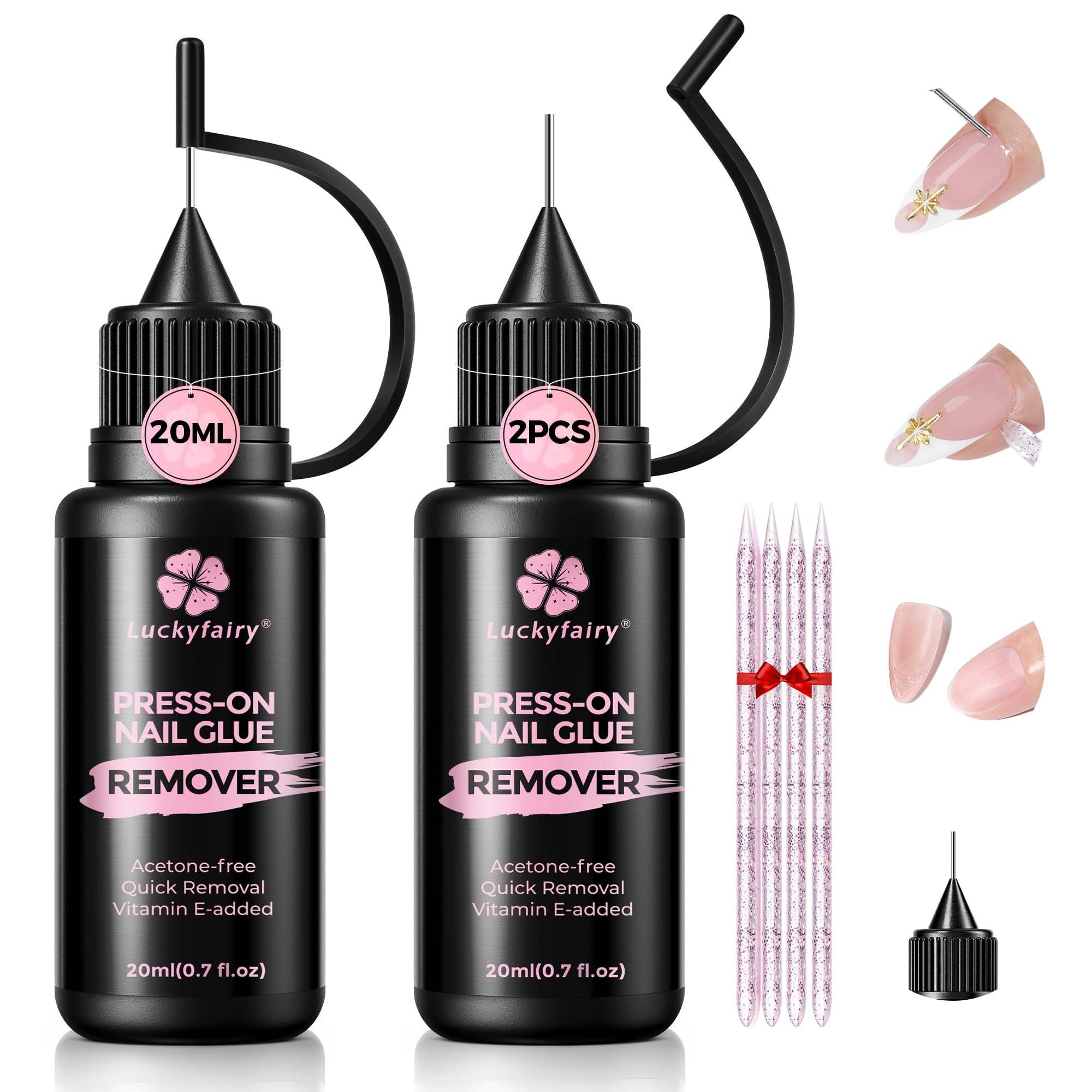 Luckyfairy Pinpoint Nail Remover bottle close-up for quick-dissolve action