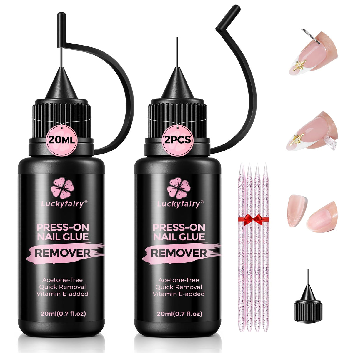 Luckyfairy Pinpoint Nail Remover bottle close-up for quick-dissolve action