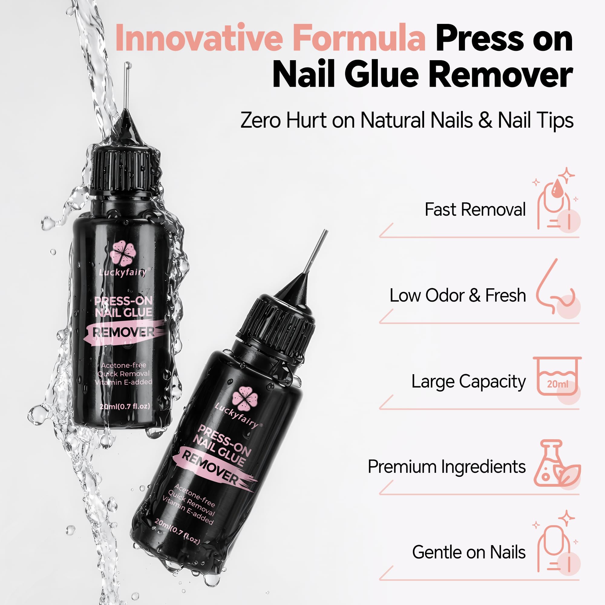 Luckyfairy Pinpoint Nail Remover dissolves glue with minimal residue and low odor