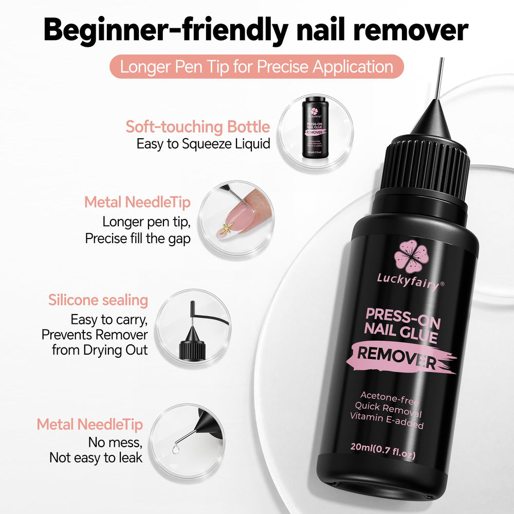 Luckyfairy Pinpoint Nail Remover two 20ml bottles with plastic sticks for easy use